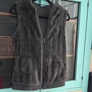 The North Face Charcoal Faux Fur Vest with Hood